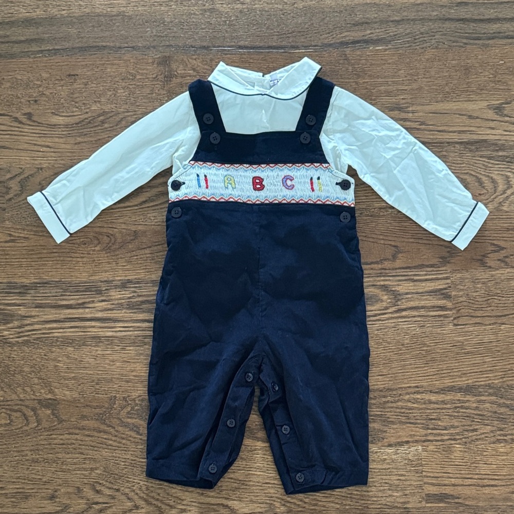 Rachel Riley New With Tags ABC Smocked Overall Set Navy - Picture 12 of 15